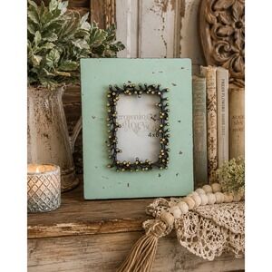 4x6 Picture Frame Distressed Aqua Wood Green Rhinestone Farmhouse Rustic Chic